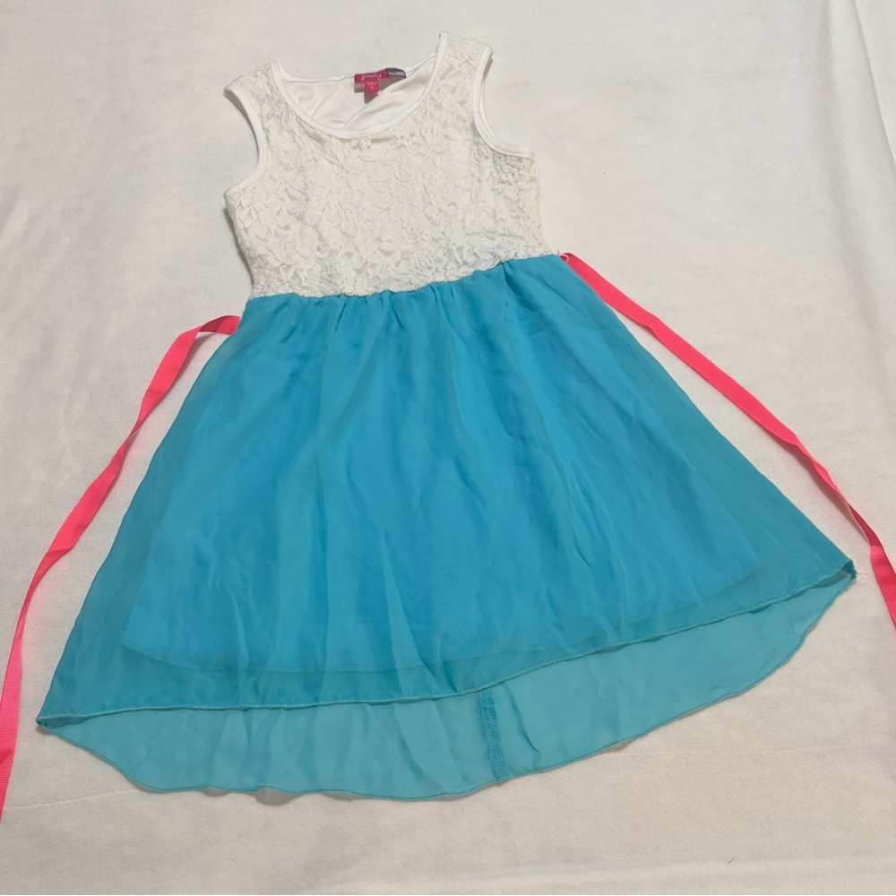White & Blue with Pink Ribbon
